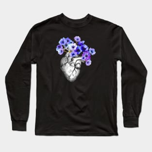 Blue Anemones Heart Human Anatomy Long Sleeve T-Shirt